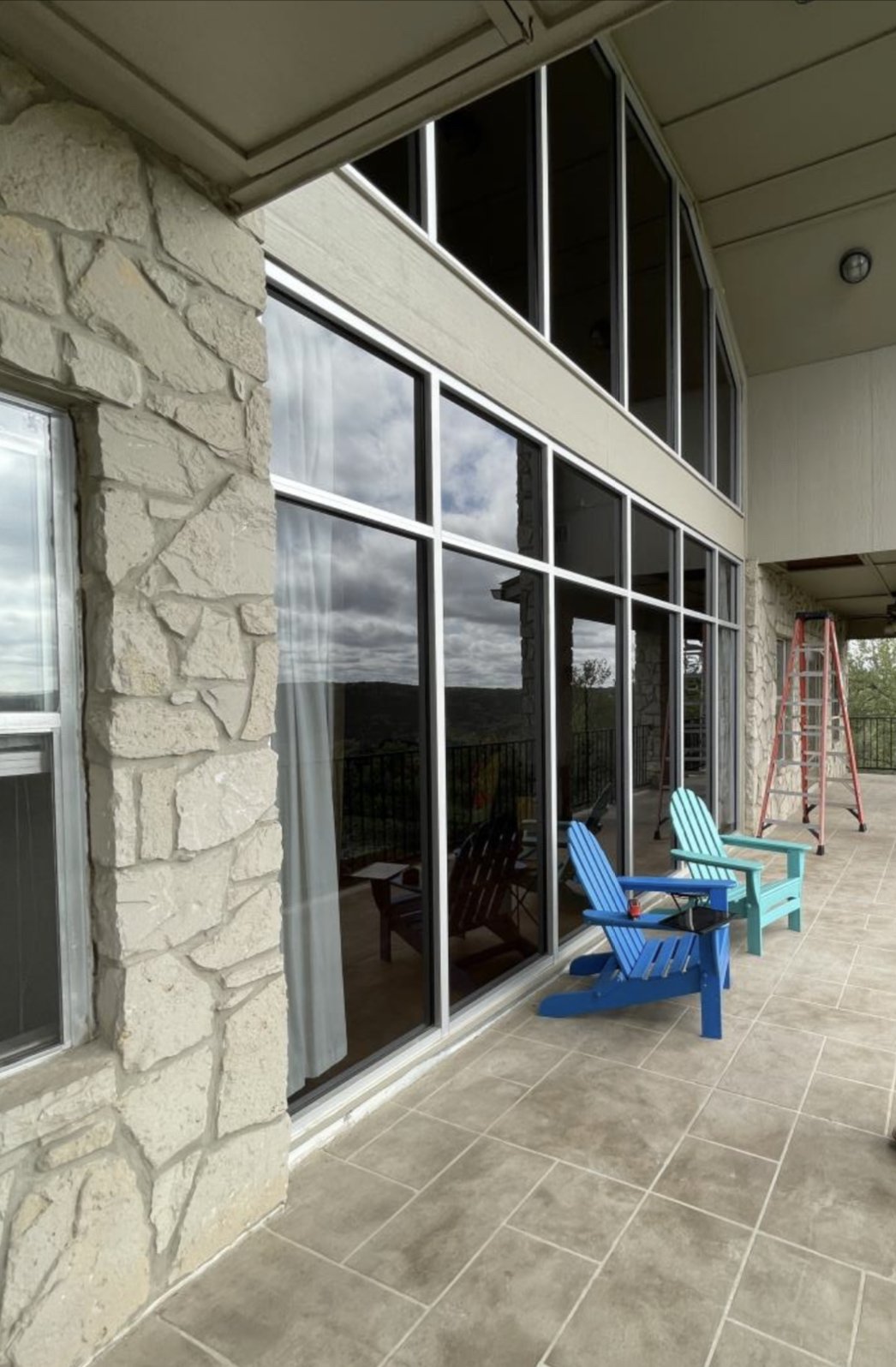 Before: aging patio windows on a Central Texas hill-country home